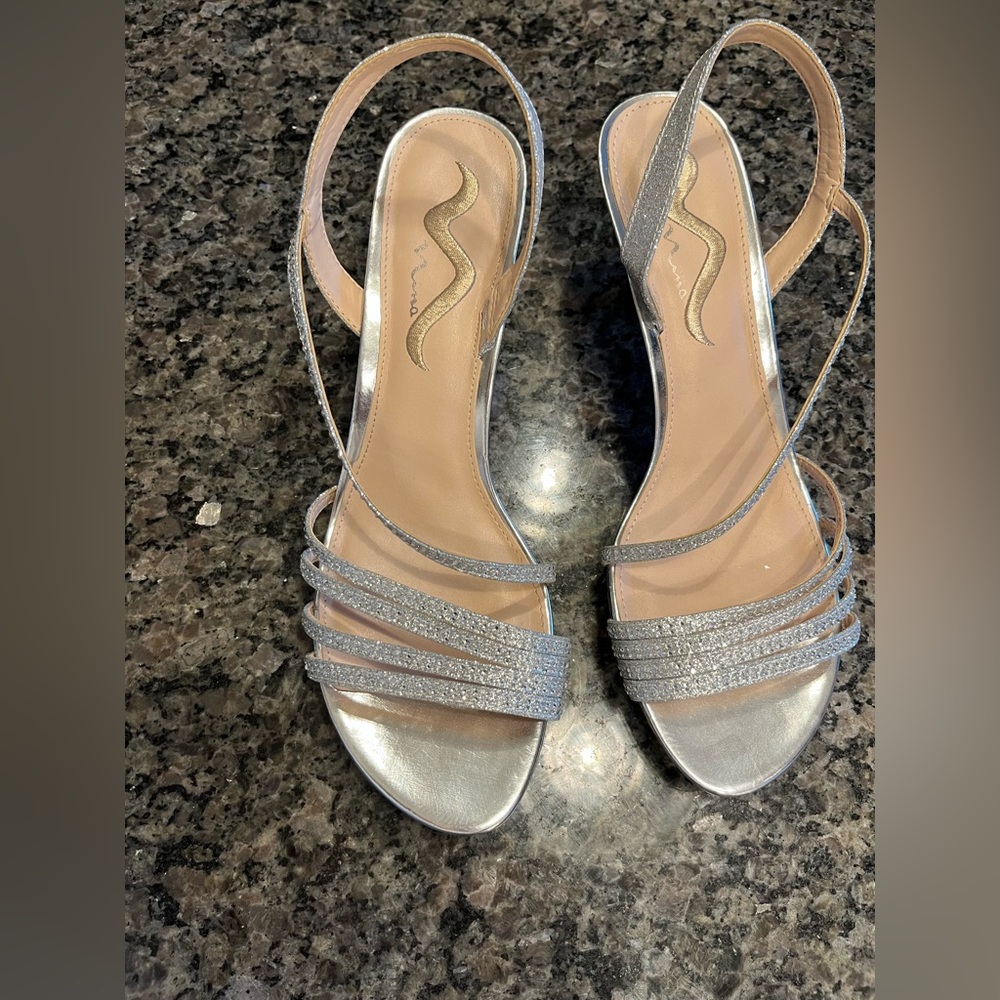 Nina Silver Strappy Sandal with Kitten Heel